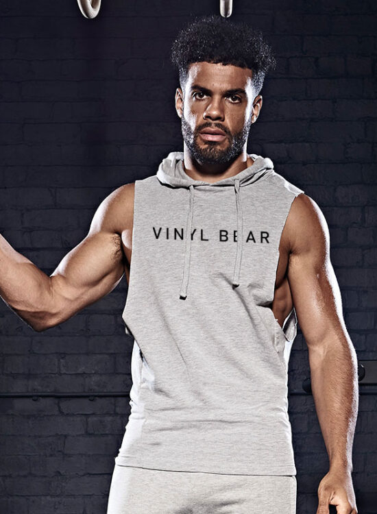 Mens Vinyl Bear Raised Hooded Vest