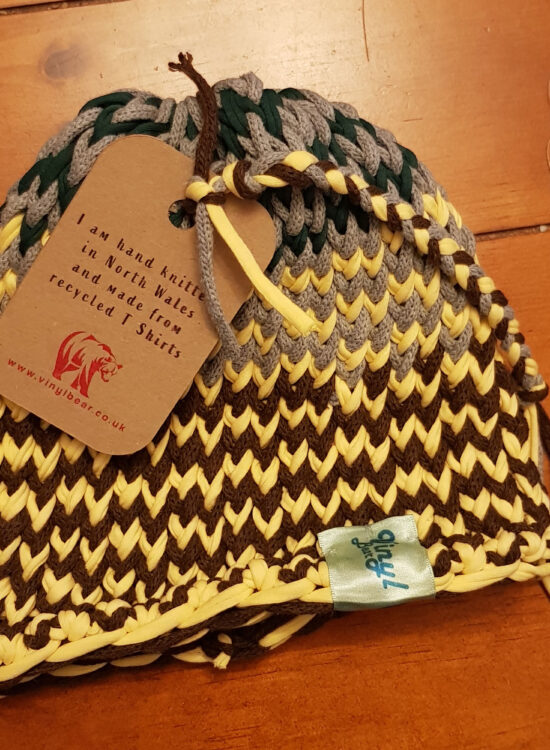 Yellow, Brown and Grey T Shirt Beanie