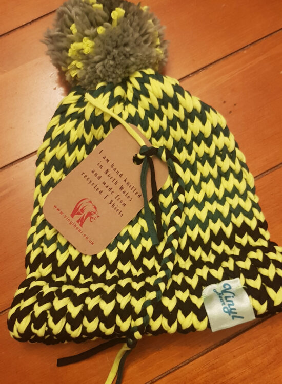 Neon Yellow, Green and Black T Shirt Beanie